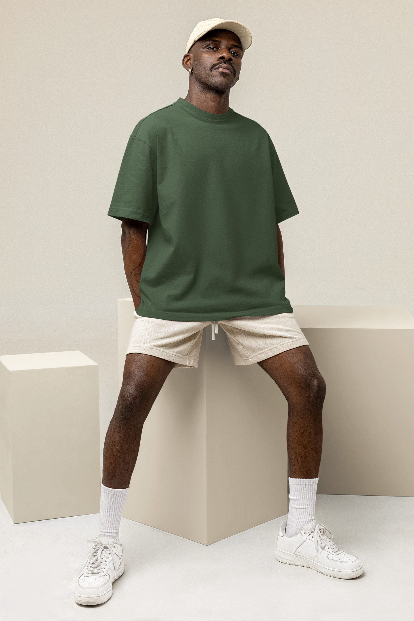 Solid Bottle Green Oversized T-Shirt