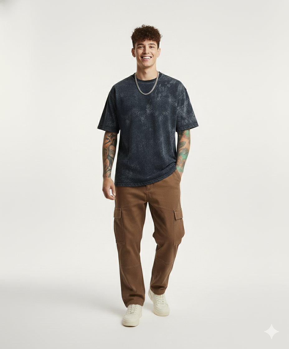 NAVY BLUE ACID WASH OVERSIZED T-SHIRT