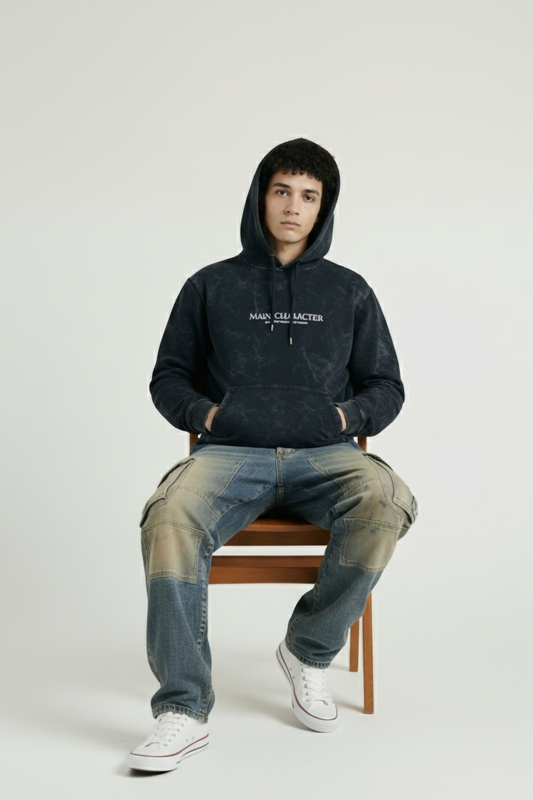 MAIN CHARACTER ACID WASHED HOODIE NAVY BLUE