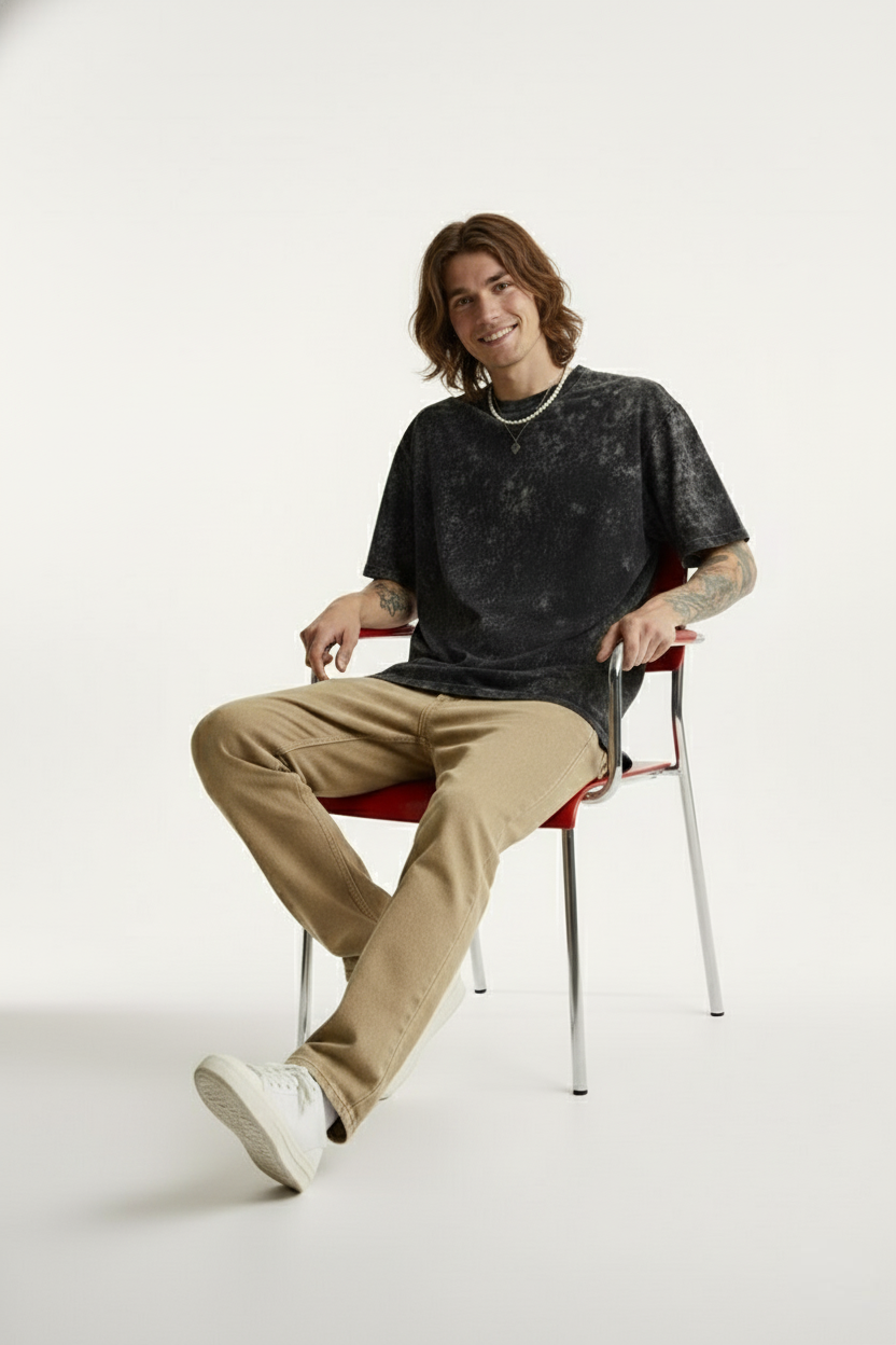 BLACK ACID WASH OVERSIZED T-SHIRT