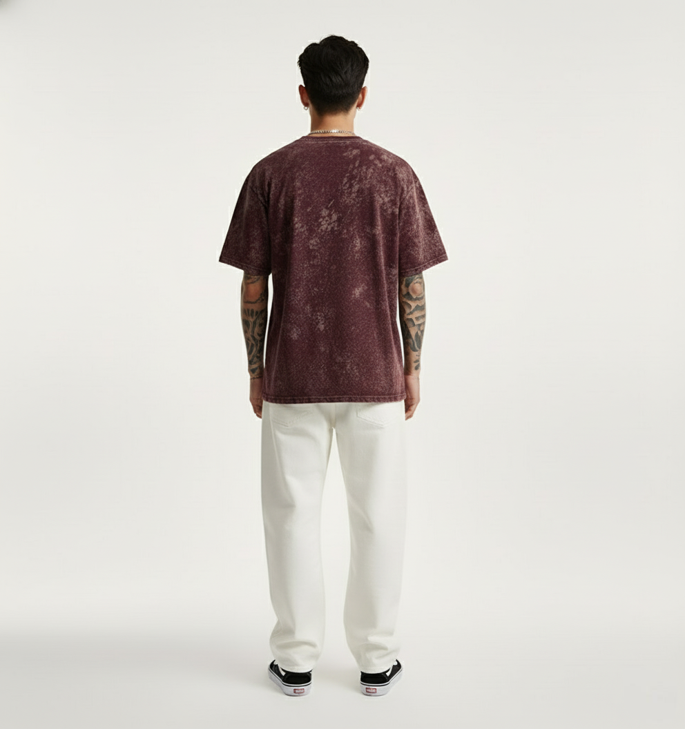 MAROON ACID WASH OVERSIZED T-SHIRT