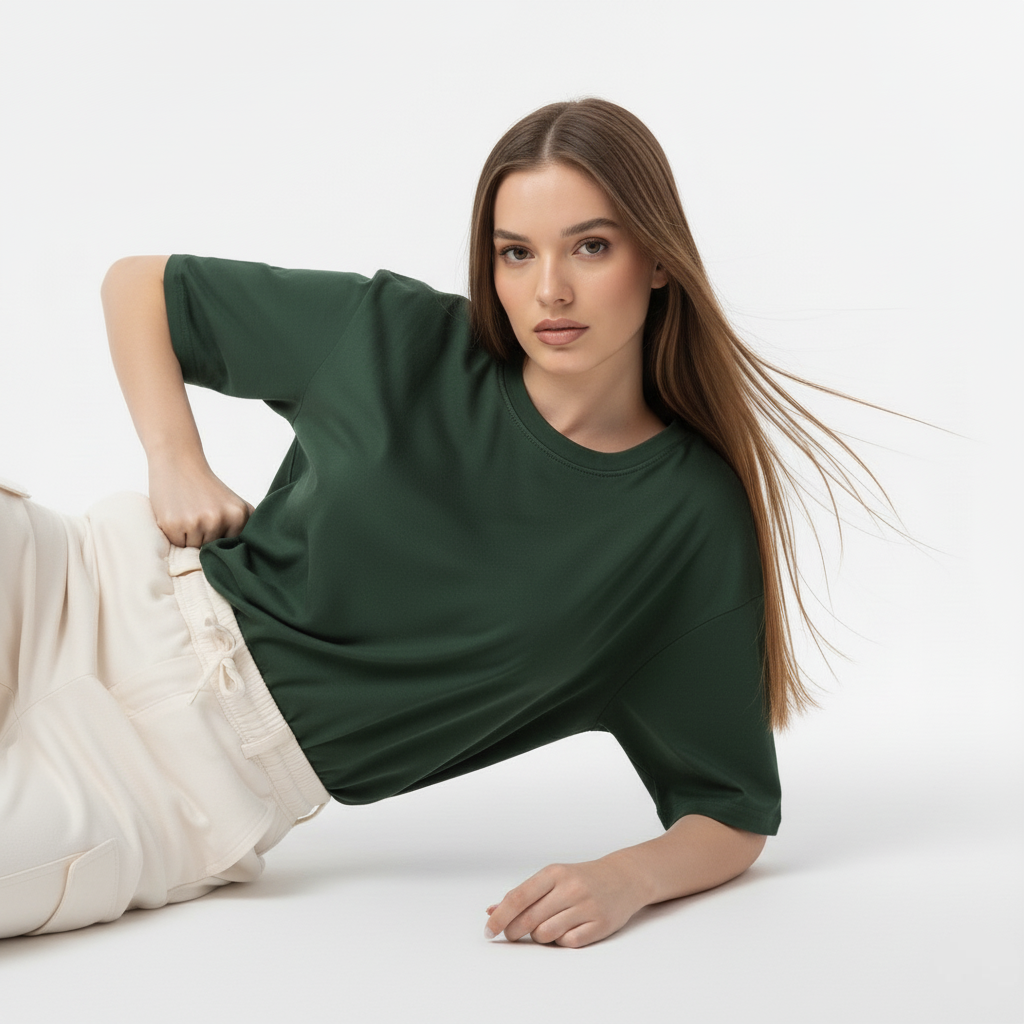 SOLID BOTTLE GREEN OVERSIZED T-SHIRT