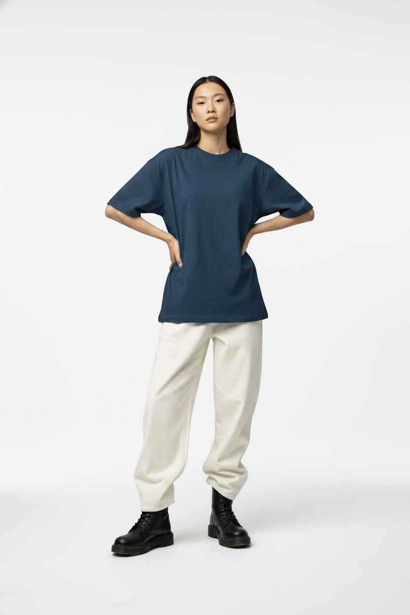 SOLID PETROL BLUE OVERSIZED T-SHIRT