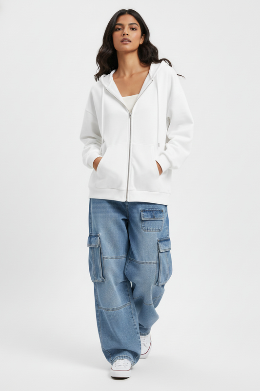 WHITE UNISEX ZIP HOODIE