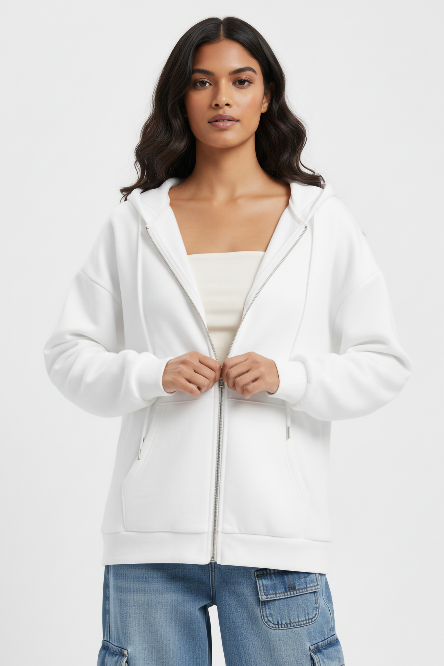 WHITE UNISEX ZIP HOODIE