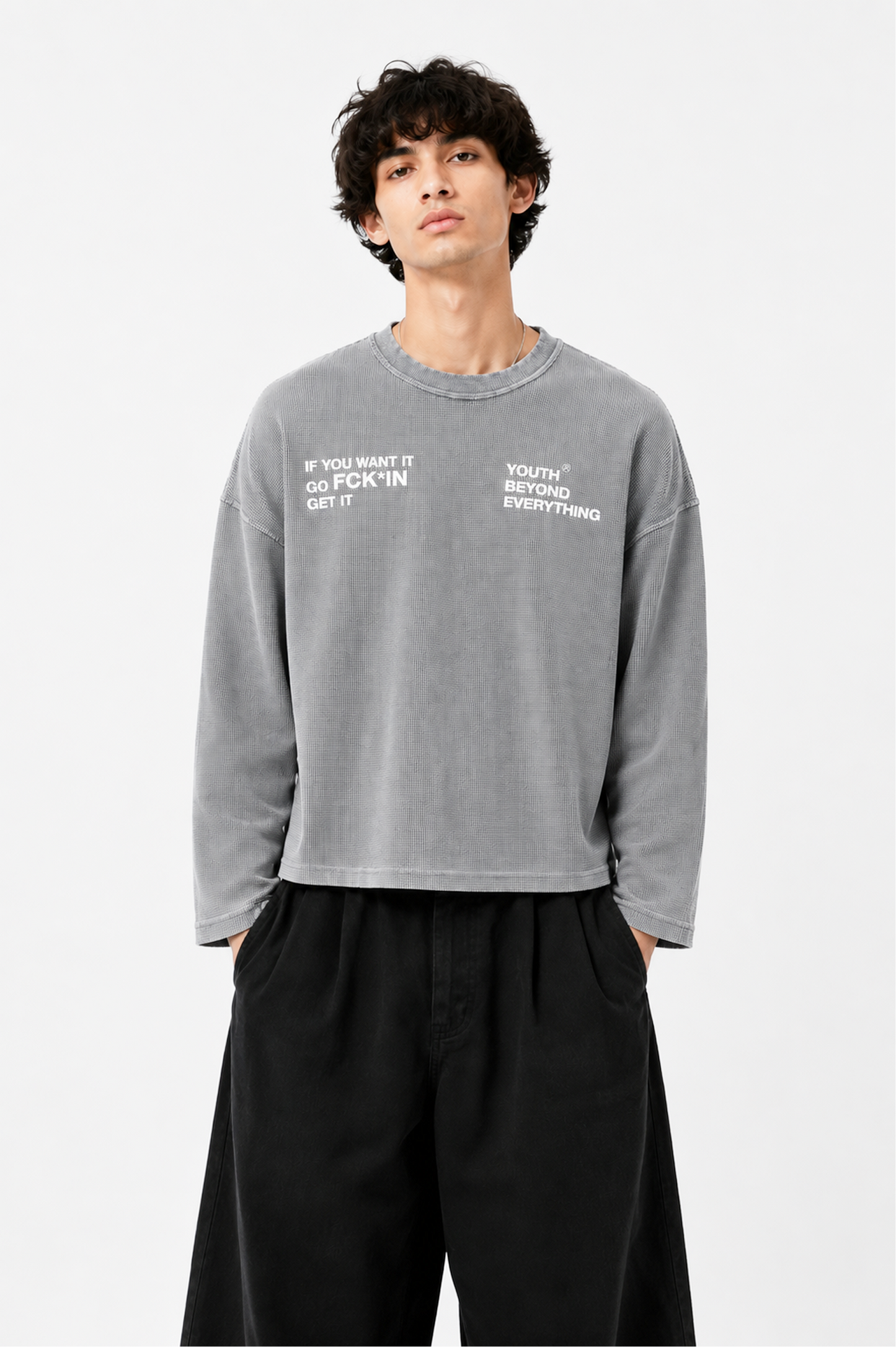 FCKING GET IT WAFFLE BOXY FIT/CROPPED OVERSIZED T-SHIRT (UNISEX)