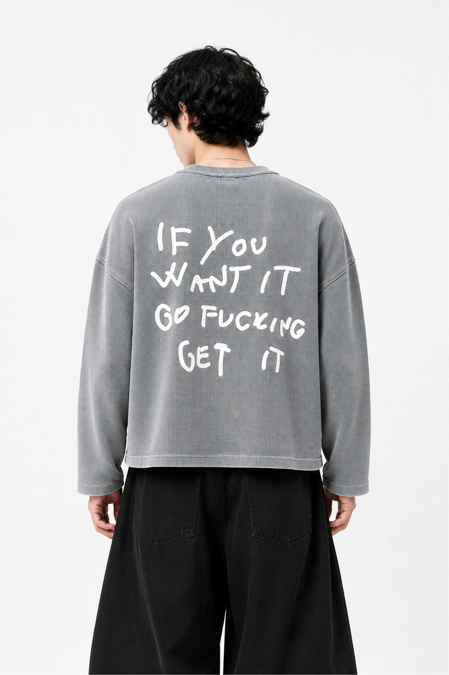 FCKING GET IT WAFFLE BOXY FIT/CROPPED OVERSIZED T-SHIRT (UNISEX)
