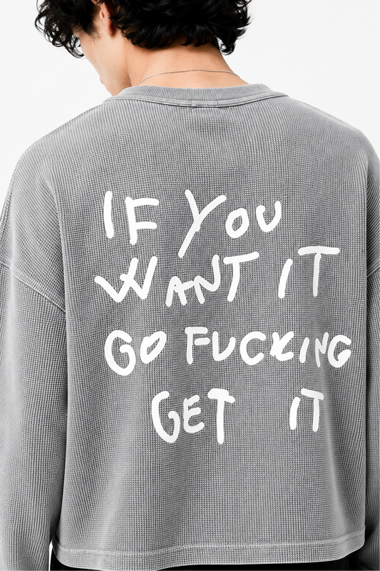 FCKING GET IT WAFFLE BOXY FIT/CROPPED OVERSIZED T-SHIRT (UNISEX)