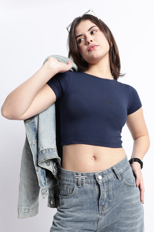 SOLID NAVY BLUE BABY TEE