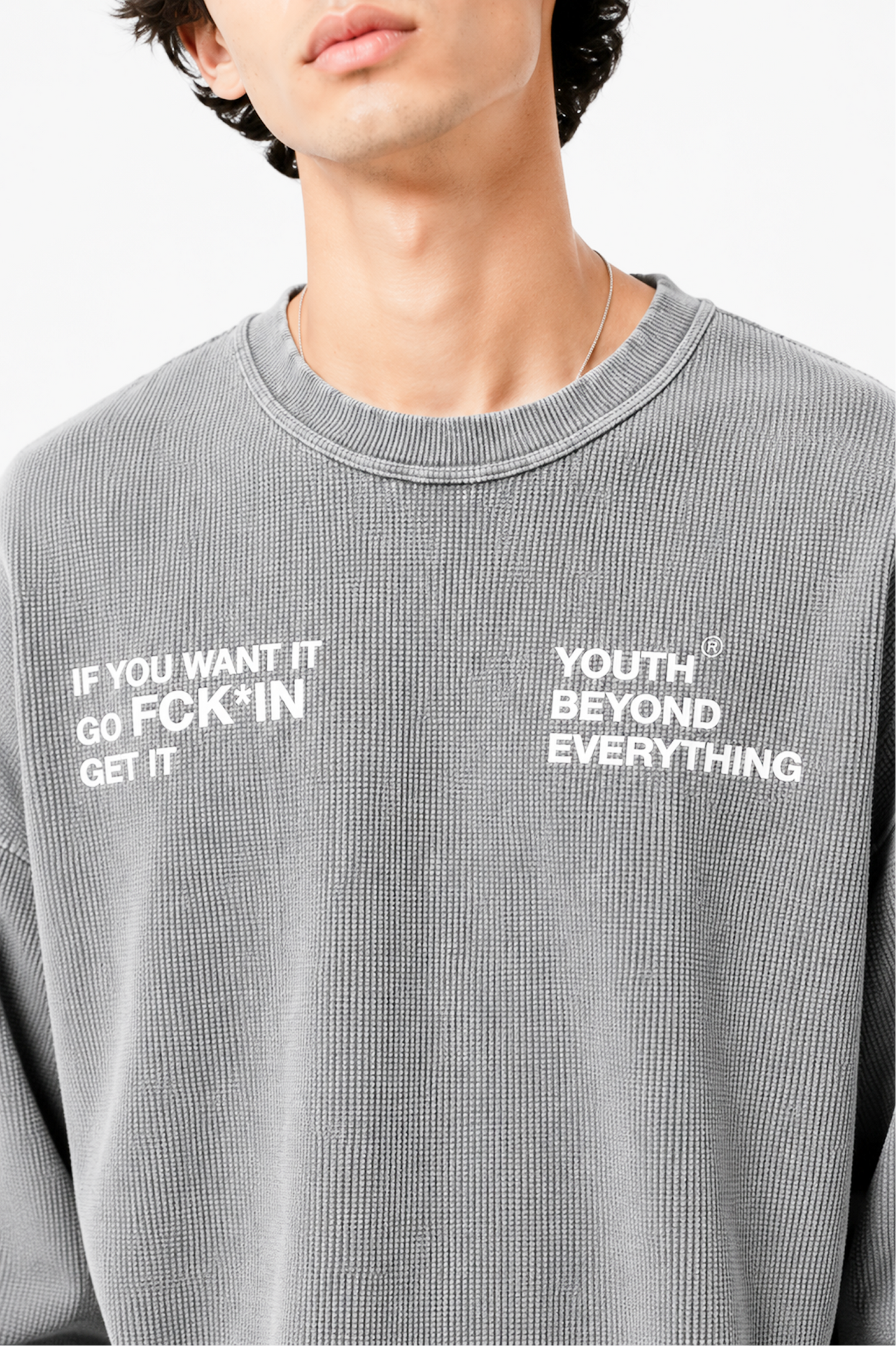 FCKING GET IT WAFFLE BOXY FIT/CROPPED OVERSIZED T-SHIRT (UNISEX)