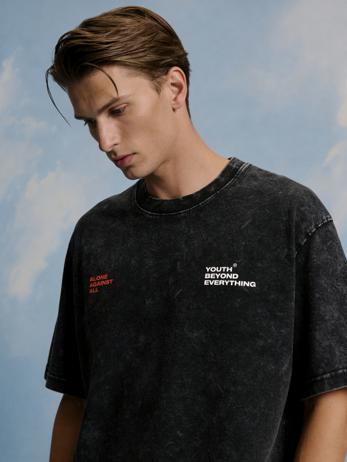 ALONE AGAINST ALL ACID WASH OVERSIZED T-SHIRT (UNISEX)