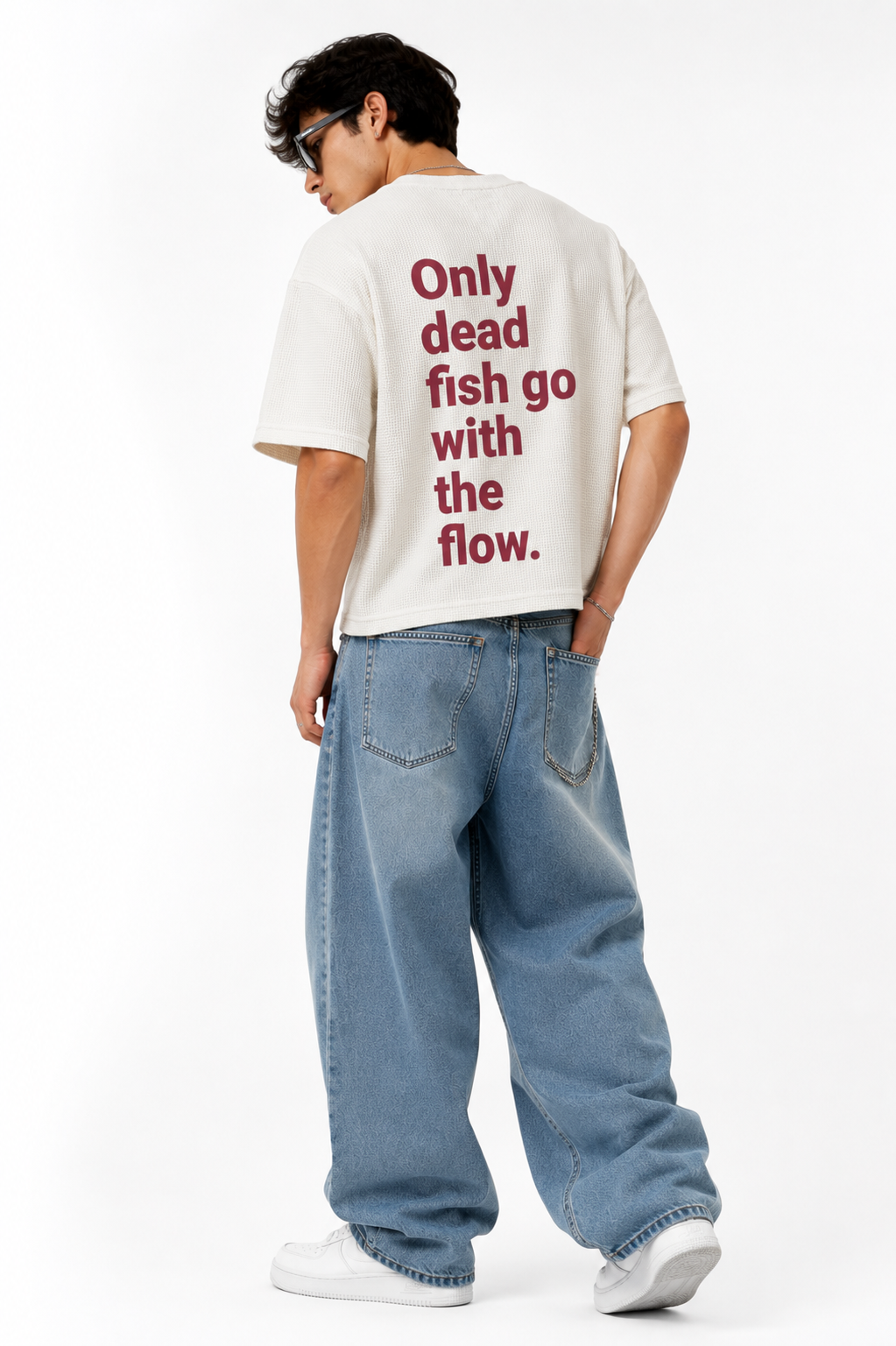 ONLY DEAD FISH GO WITH THE FLOW BOXY OVERSIZED T-SHIRT