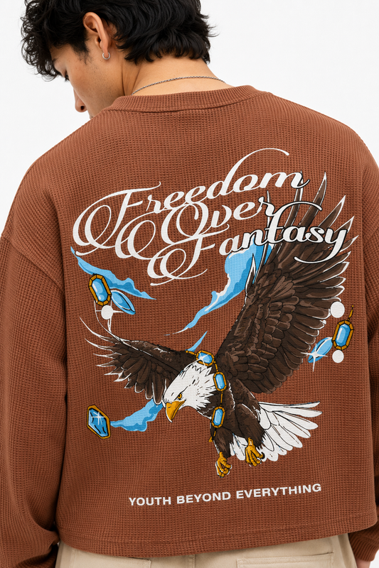 FREEDOM OVER FANTASY WAFFLE CROPPED OVERSIZED T-SHIRT (UNISEX)