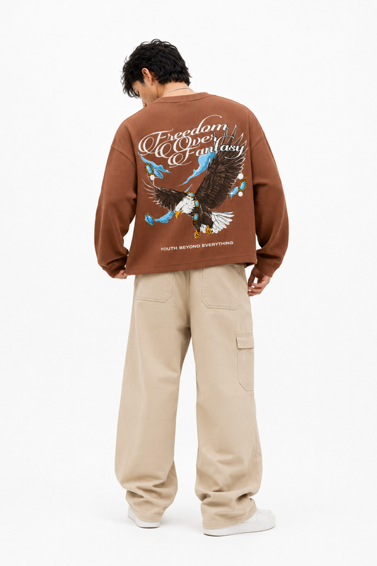 FREEDOM OVER FANTASY WAFFLE CROPPED OVERSIZED T-SHIRT (UNISEX)