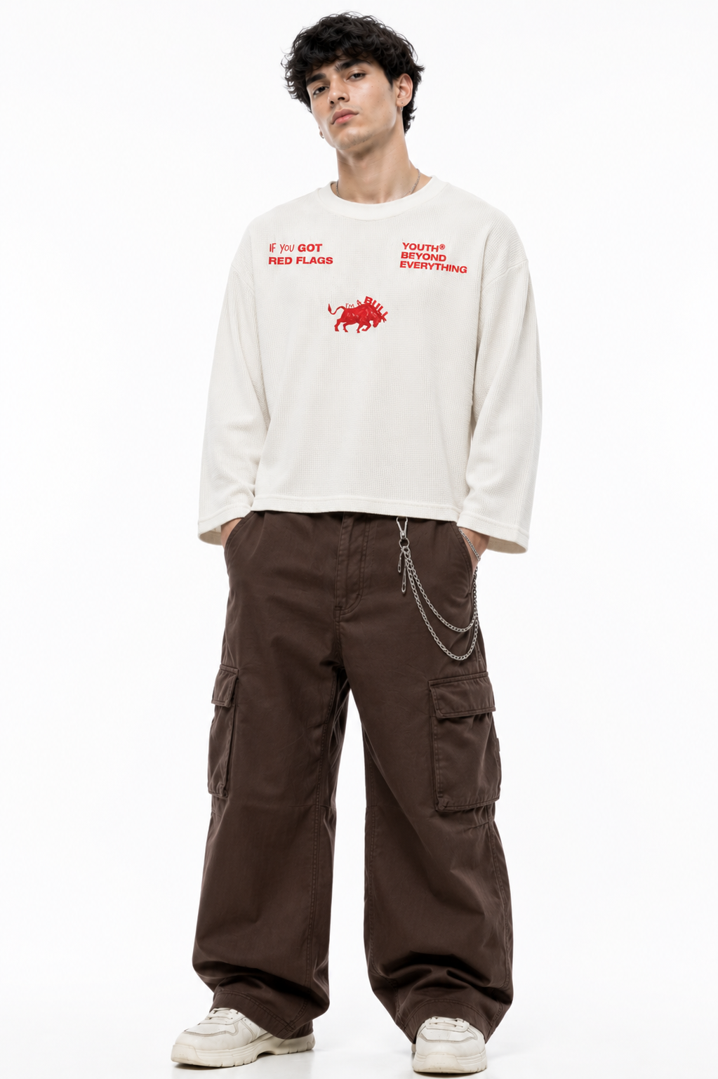 I AM A BULL OVERSIZED WAFFLE BOXY FIT CROPPED T-SHIRT