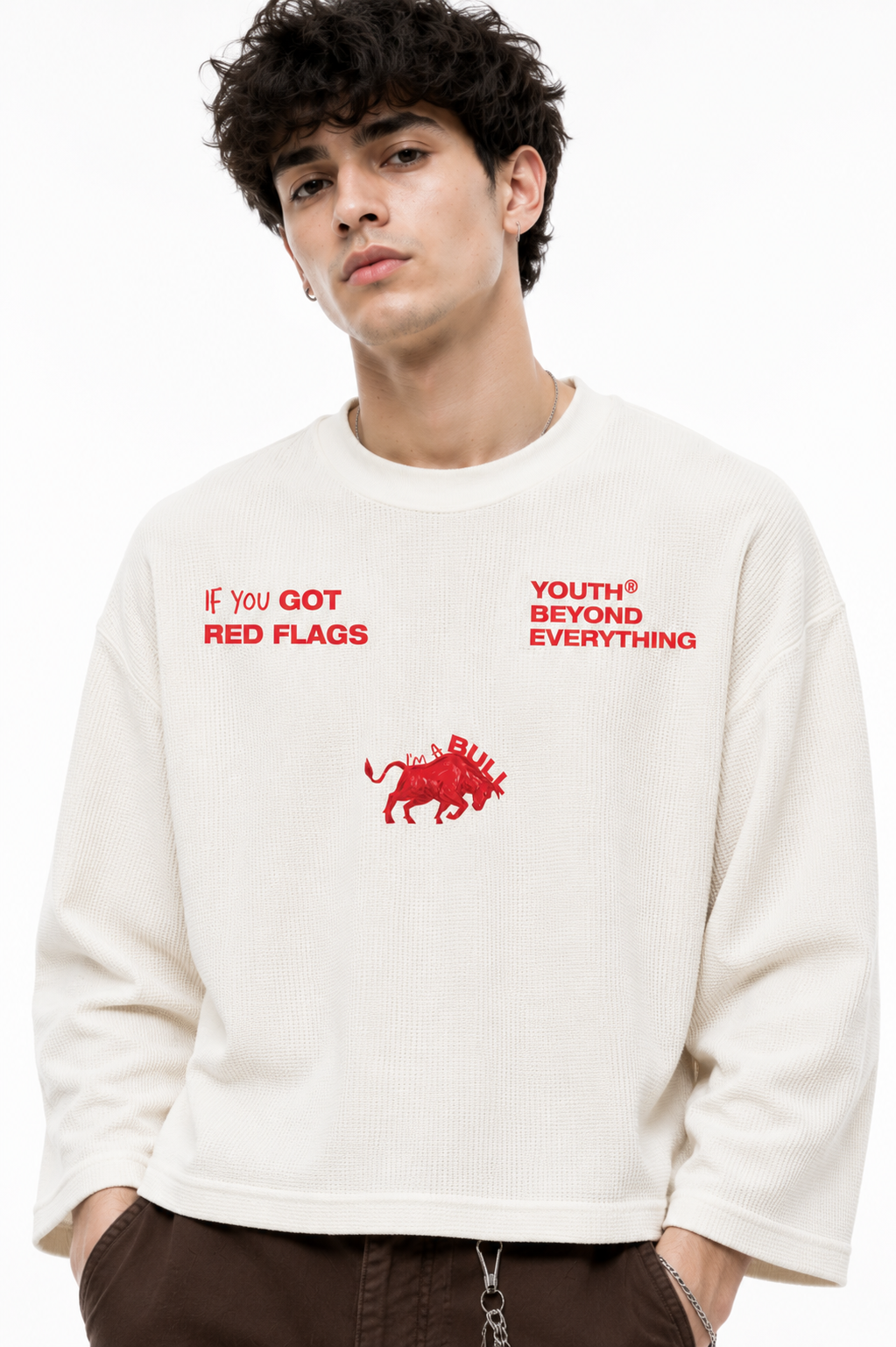 I AM A BULL OVERSIZED WAFFLE BOXY FIT CROPPED T-SHIRT