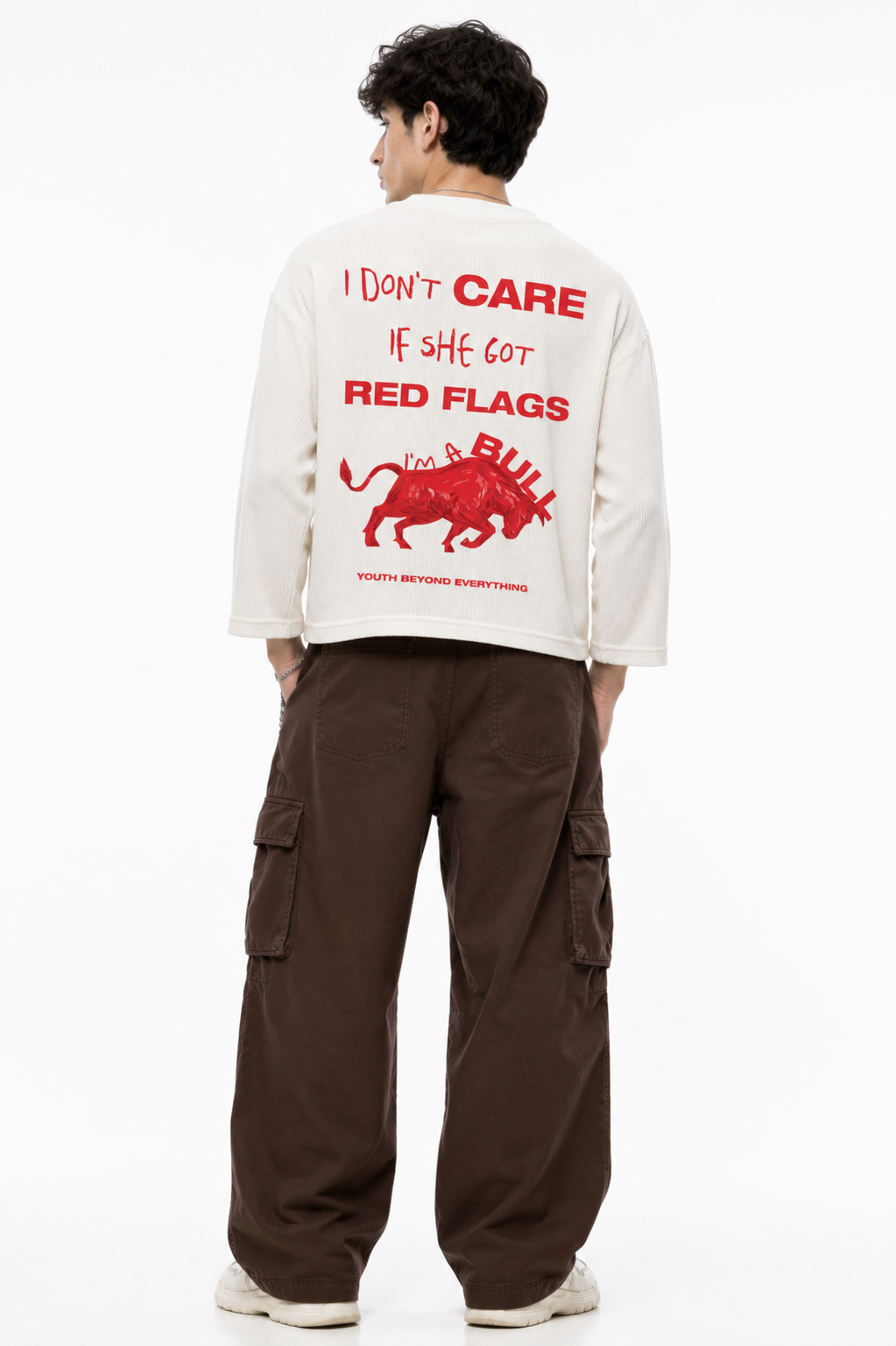 I AM A BULL OVERSIZED WAFFLE BOXY FIT CROPPED T-SHIRT