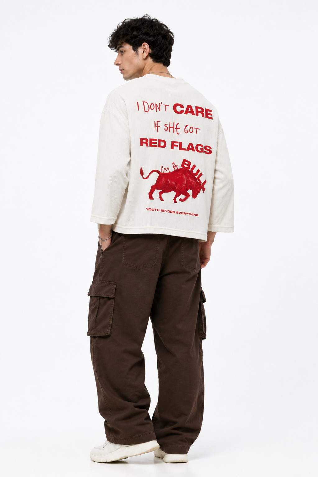 I AM A BULL OVERSIZED WAFFLE BOXY FIT CROPPED T-SHIRT