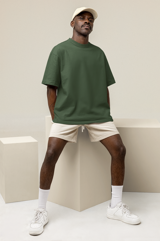Solid Bottle Green Oversized T-Shirt