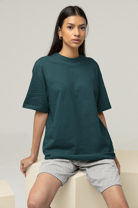 Solid Petrol Blue Oversized T-Shirt