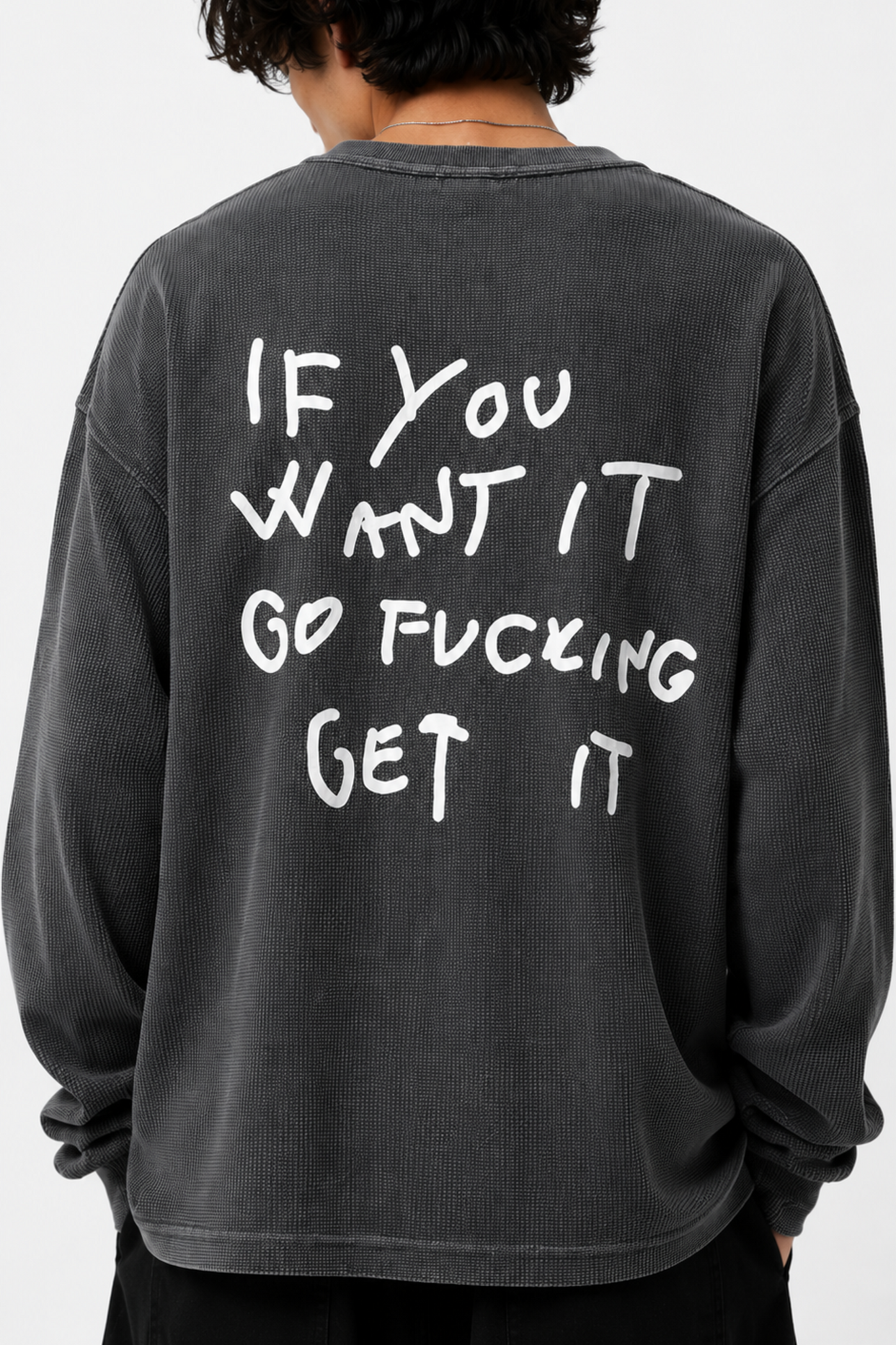 FCKING GET IT WAFFLE ACID WASH OVERSIZED T-SHIRT