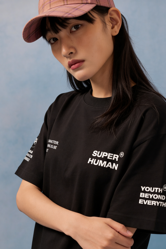 SUPER HUMAN BLACK OVERSIZED UNISEX T-SHIRT