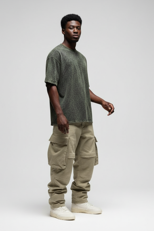 OLIVE GREEN ACID WASH OVERSIZED T-SHIRT