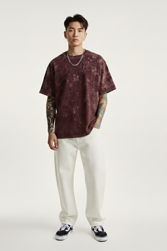MAROON ACID WASH OVERSIZED T-SHIRT