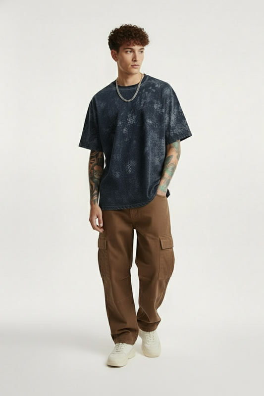 NAVY BLUE ACID WASH OVERSIZED T-SHIRT