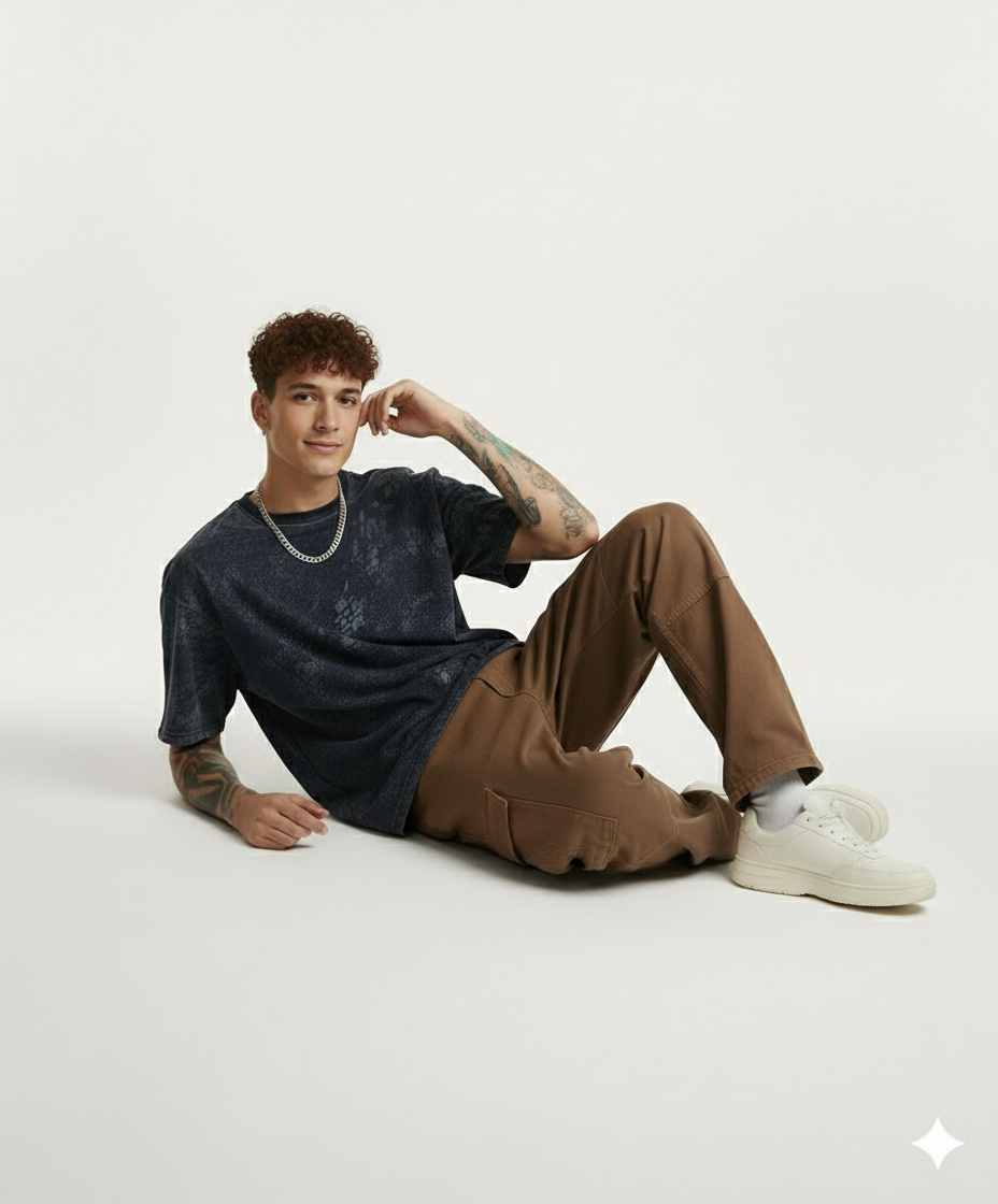 NAVY BLUE ACID WASH OVERSIZED T-SHIRT