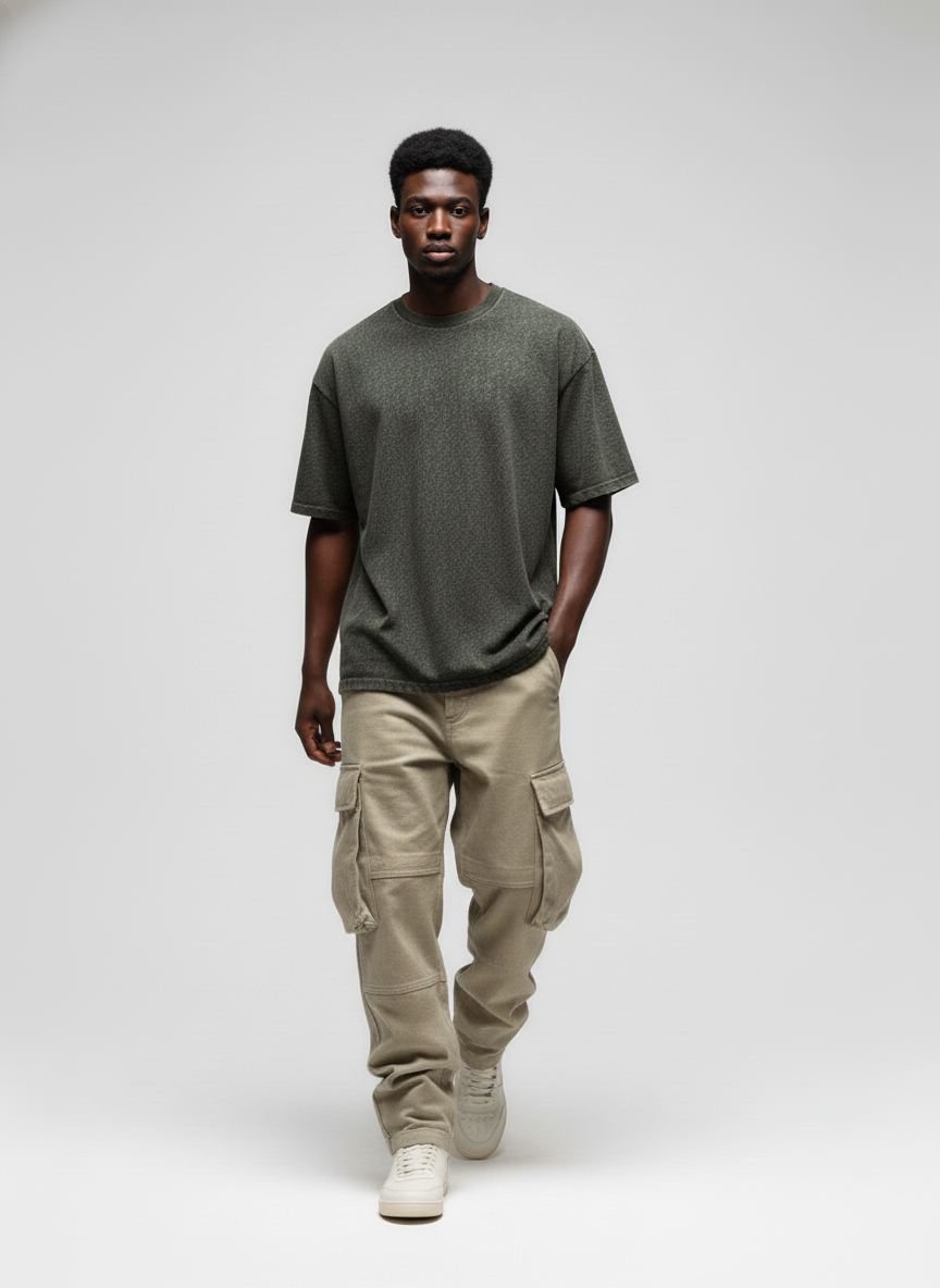 OLIVE GREEN ACID WASH OVERSIZED T-SHIRT