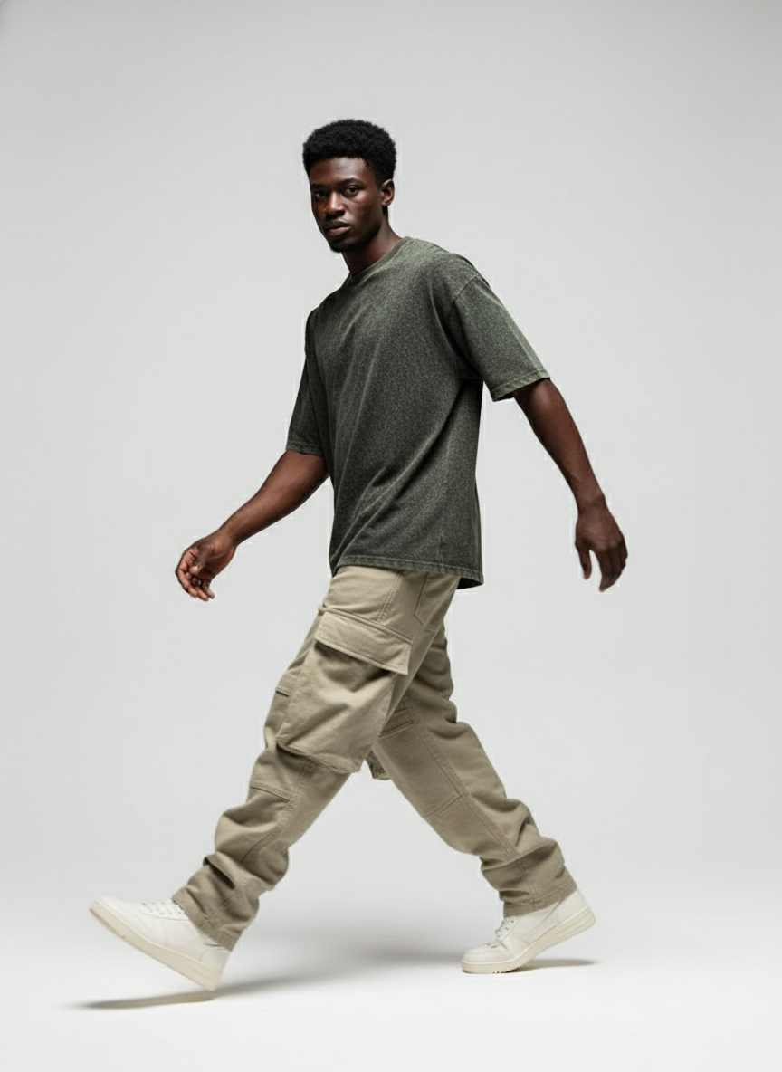 OLIVE GREEN ACID WASH OVERSIZED T-SHIRT