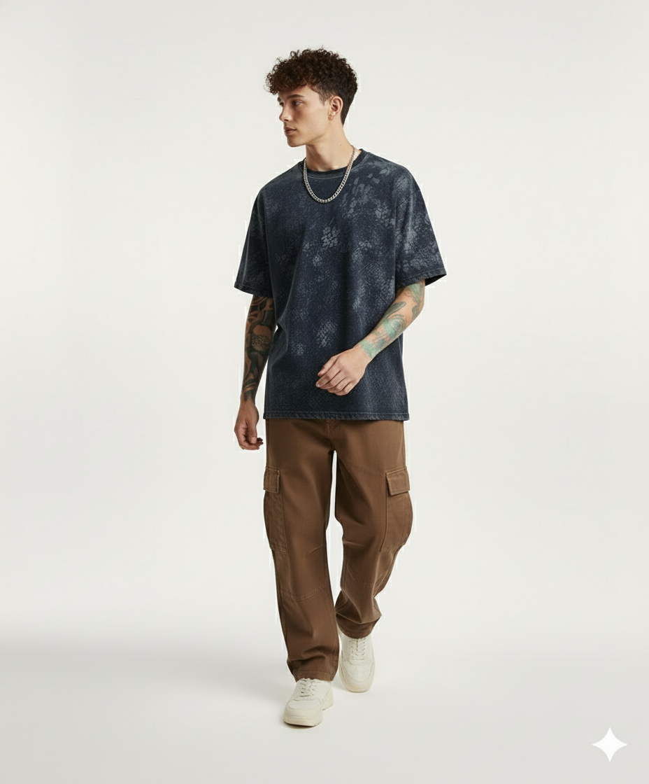 NAVY BLUE ACID WASH OVERSIZED T-SHIRT