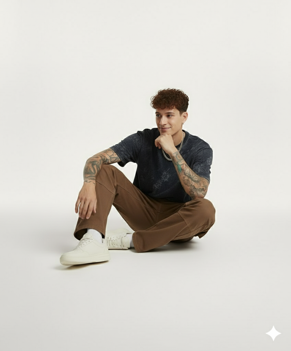 NAVY BLUE ACID WASH OVERSIZED T-SHIRT