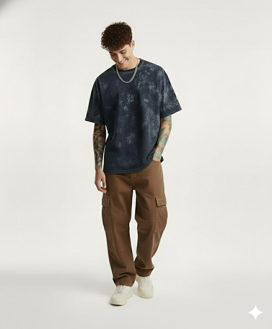 NAVY BLUE ACID WASH OVERSIZED T-SHIRT