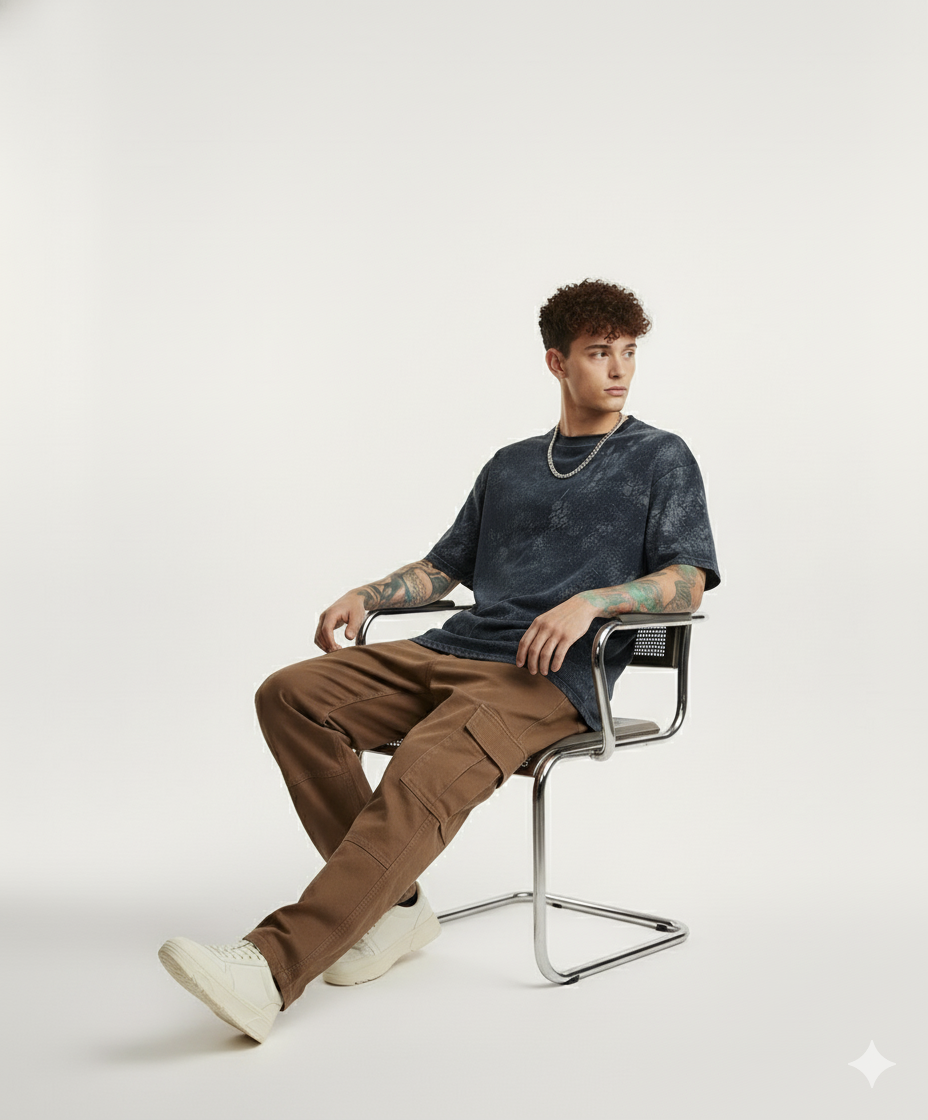 NAVY BLUE ACID WASH OVERSIZED T-SHIRT