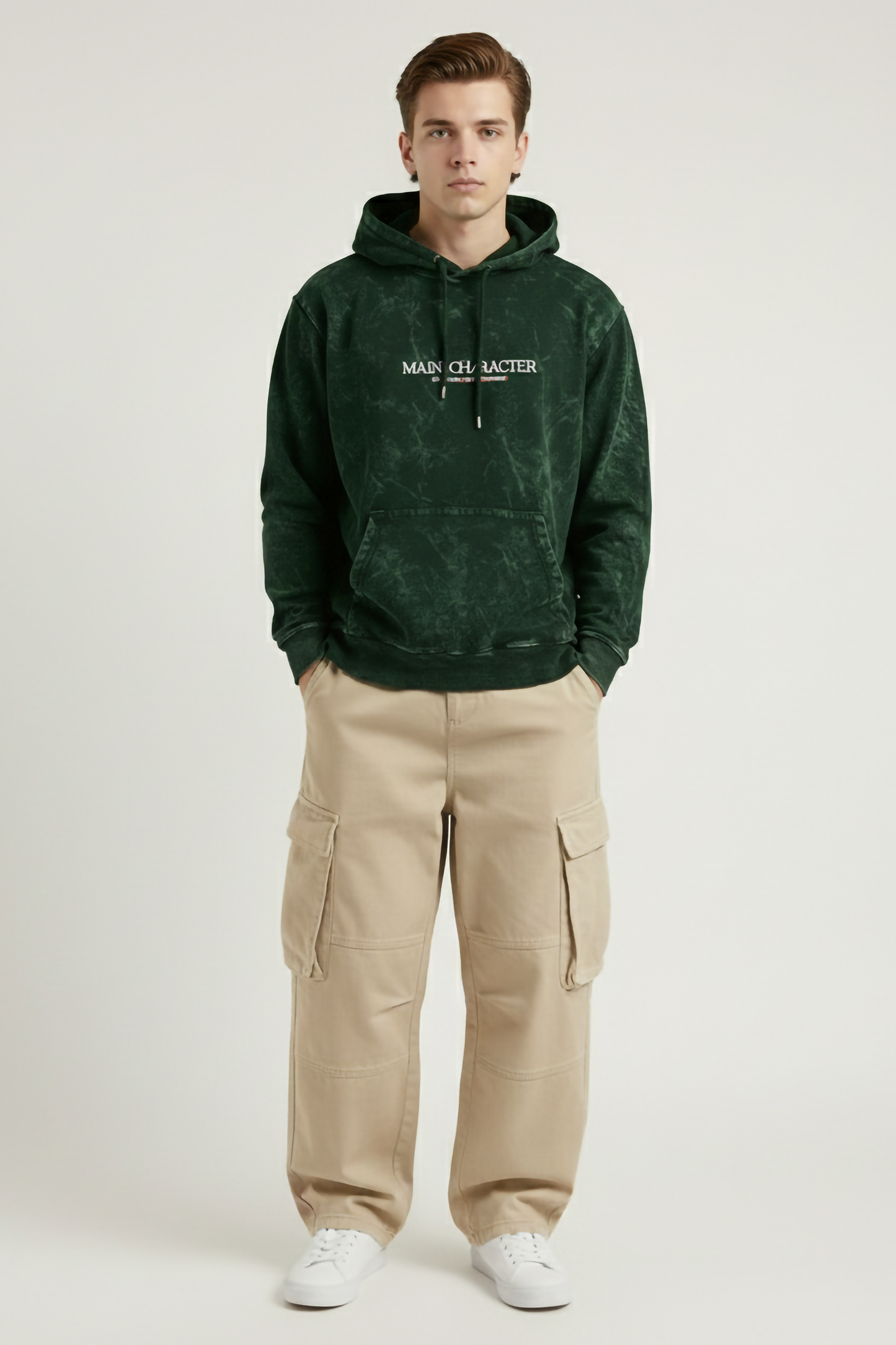 MAIN CHARACTER ACID WASHED HOODIE BOTTLE GREEN