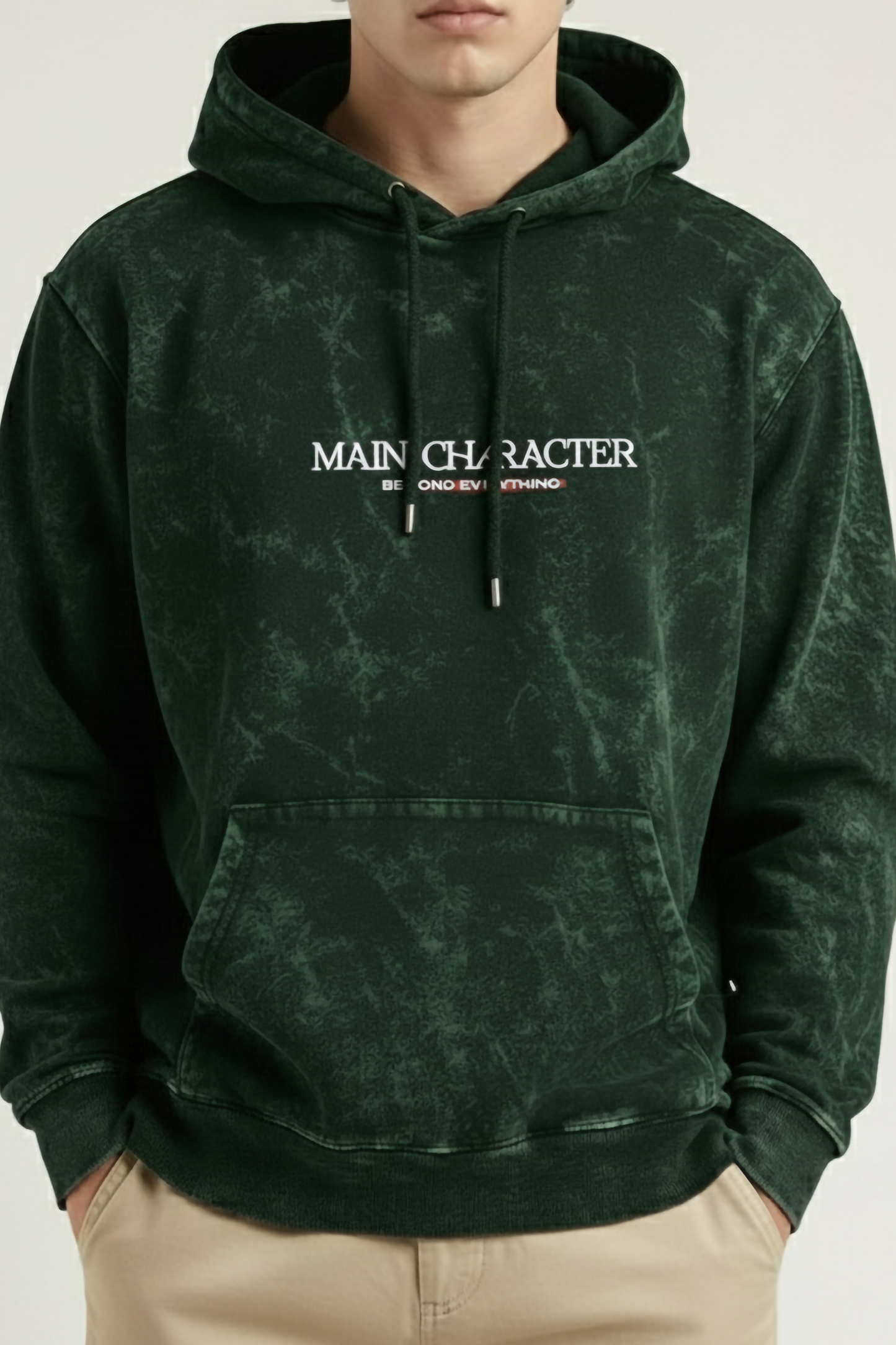 MAIN CHARACTER ACID WASHED HOODIE BOTTLE GREEN