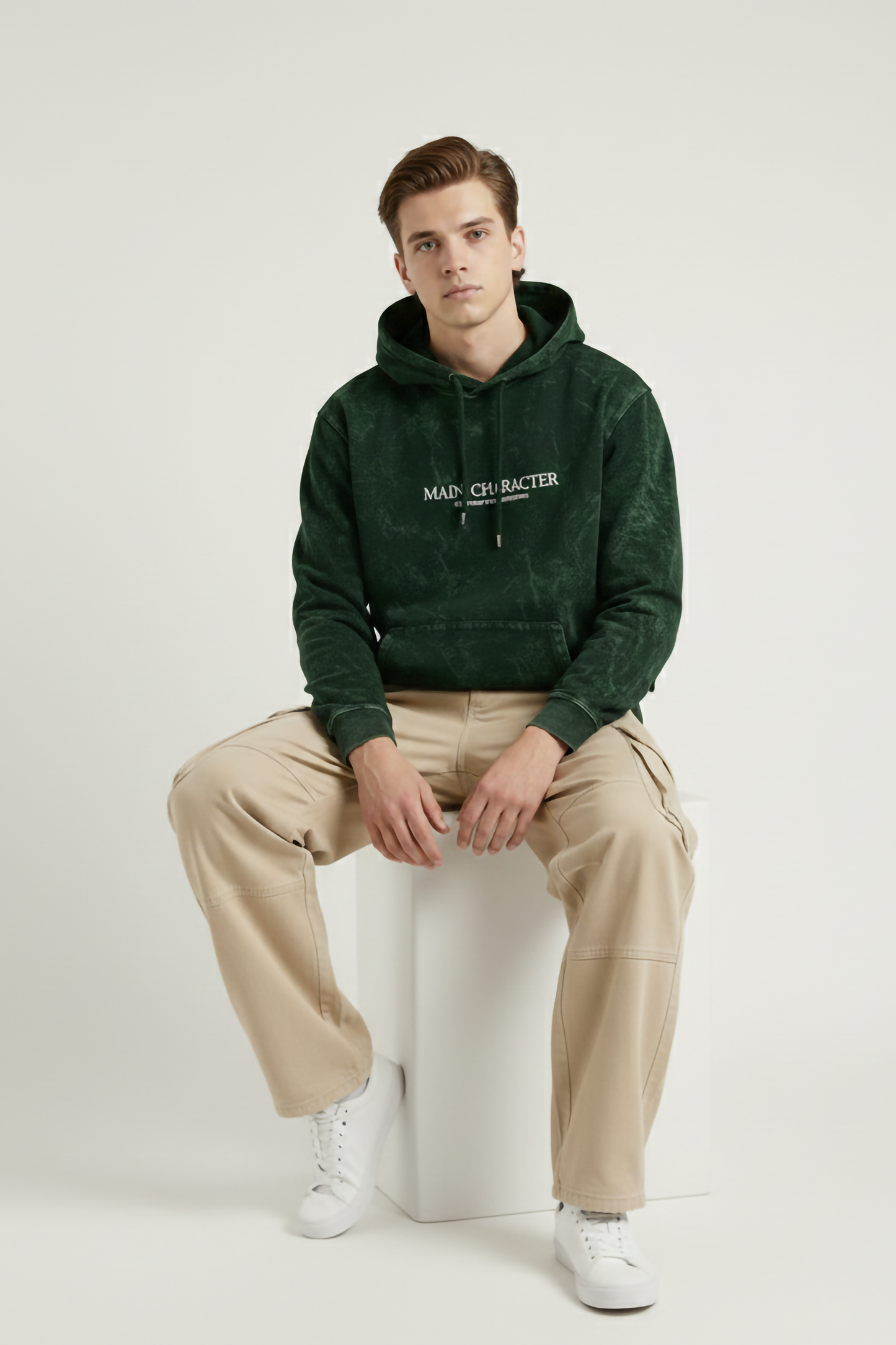 MAIN CHARACTER ACID WASHED HOODIE BOTTLE GREEN