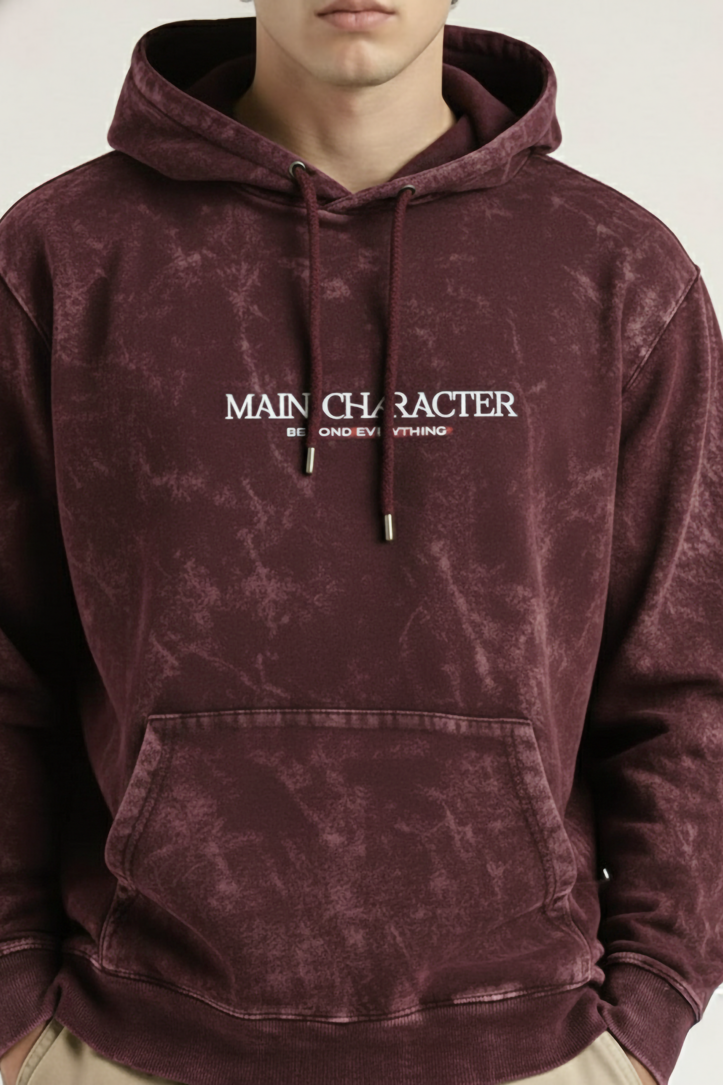 MAIN CHARACTER ACID WASHED HOODIE MAROON