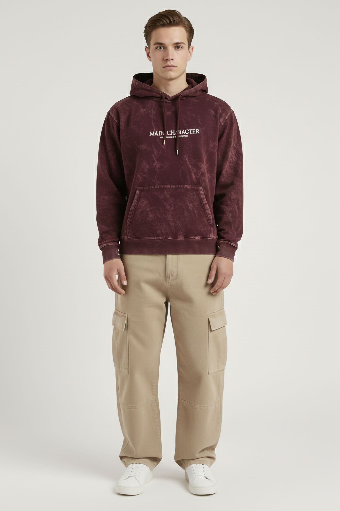 MAIN CHARACTER ACID WASHED HOODIE MAROON