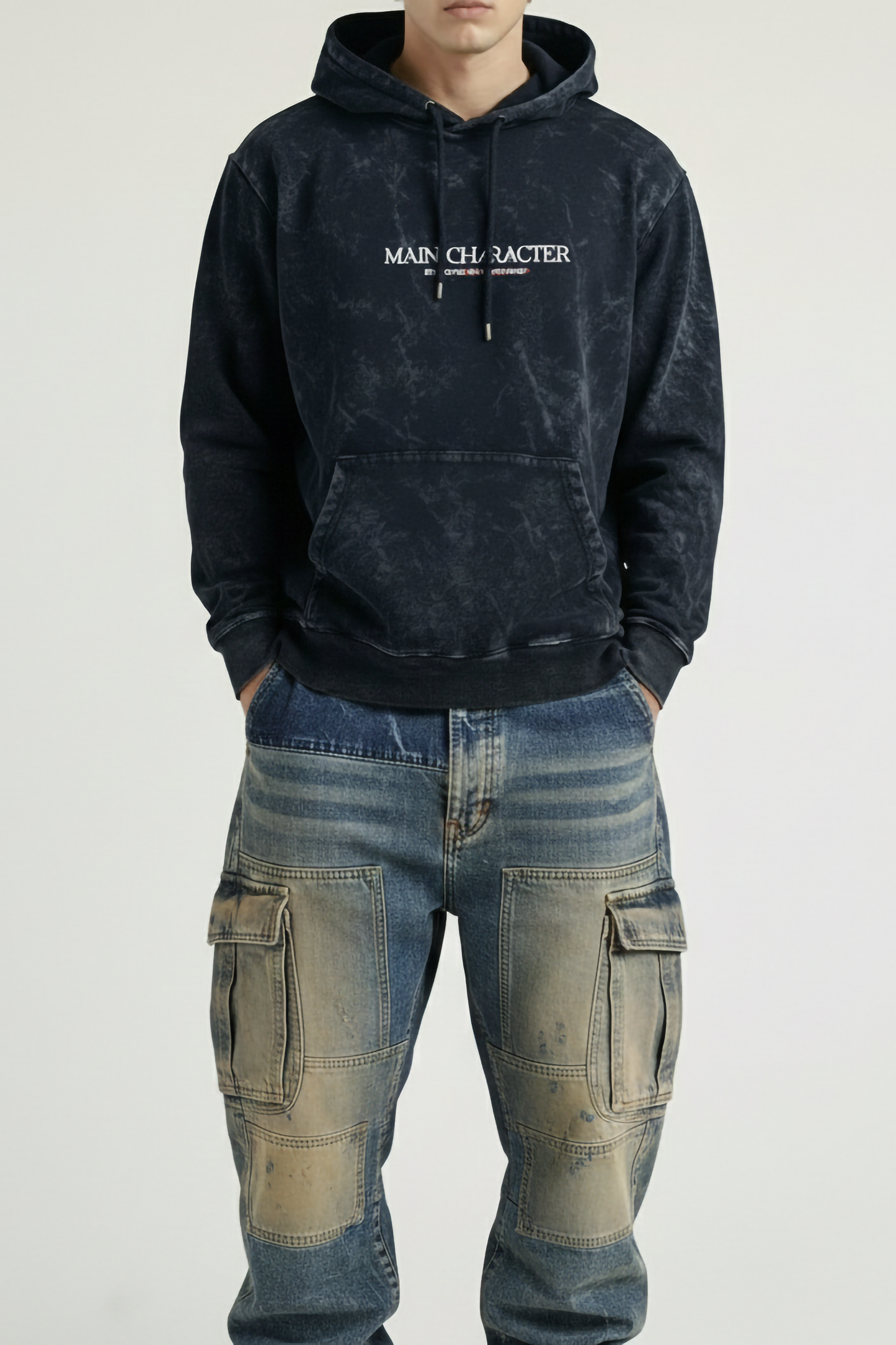 MAIN CHARACTER ACID WASHED HOODIE NAVY BLUE