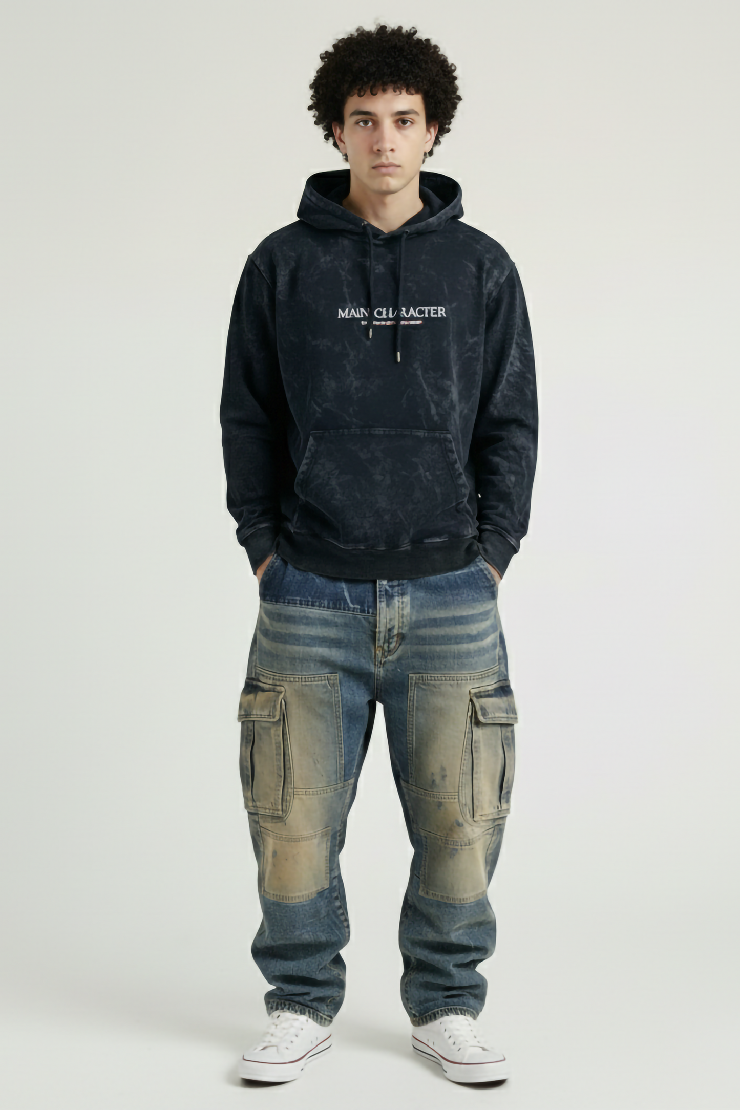 MAIN CHARACTER ACID WASHED HOODIE NAVY BLUE