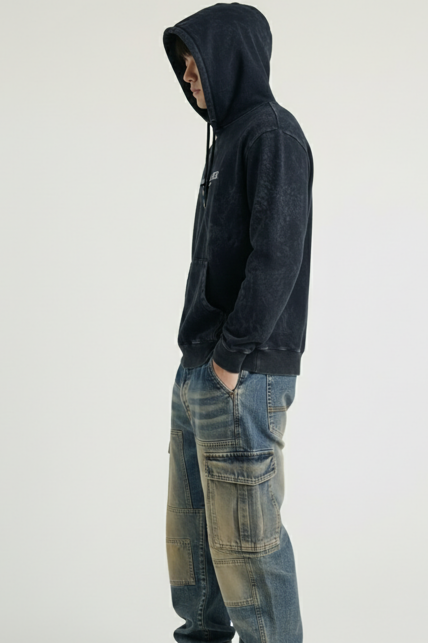 MAIN CHARACTER ACID WASHED HOODIE NAVY BLUE