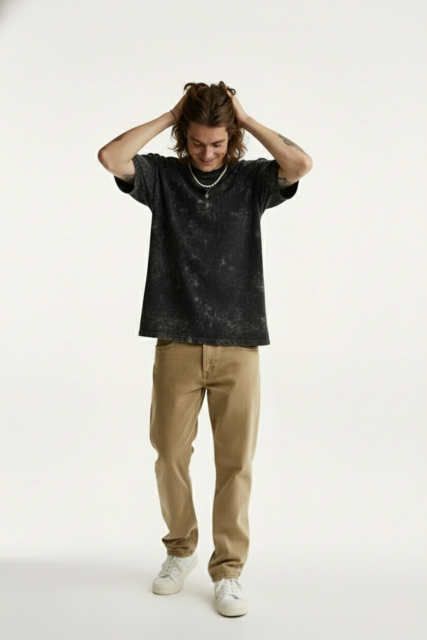 BLACK ACID WASH OVERSIZED T-SHIRT