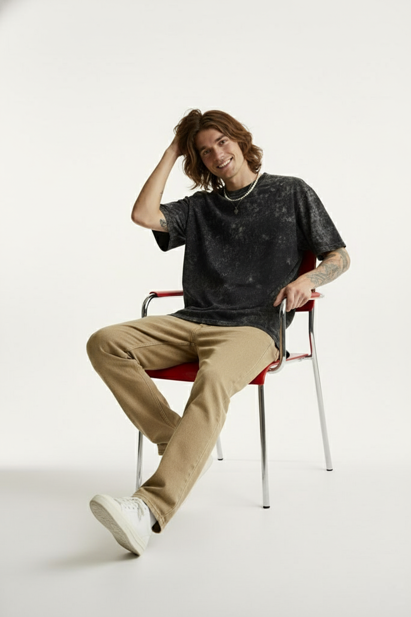 BLACK ACID WASH OVERSIZED T-SHIRT