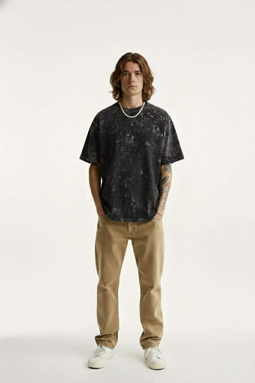 BLACK ACID WASH OVERSIZED T-SHIRT