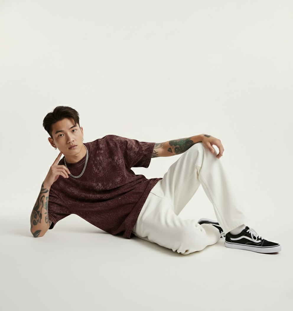 MAROON ACID WASH OVERSIZED T-SHIRT