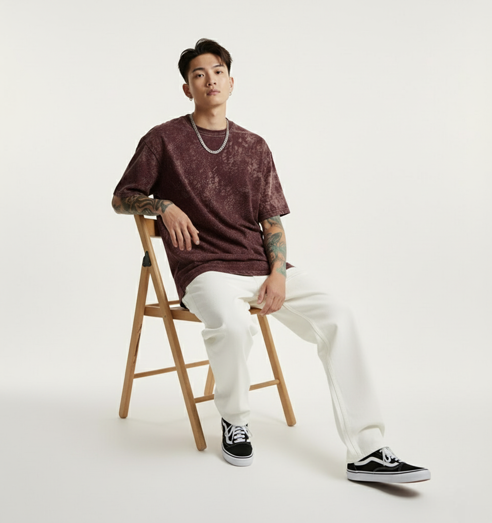 MAROON ACID WASH OVERSIZED T-SHIRT