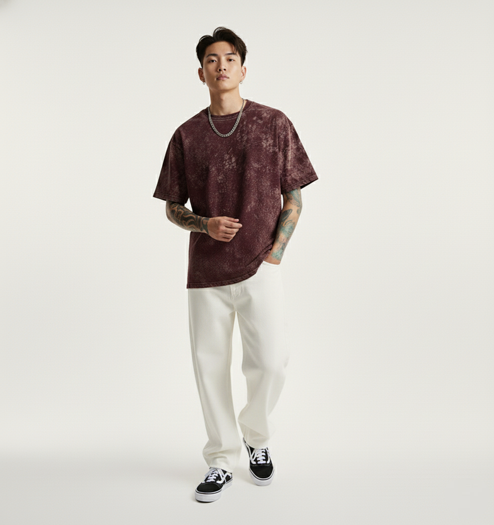 MAROON ACID WASH OVERSIZED T-SHIRT